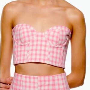 Zara Pink Gingham Strapless Bustier Crop Top